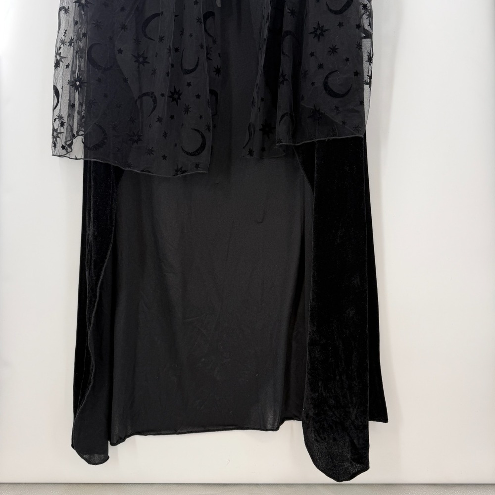 Black Whimsigoth Gothic Cape Dress Set Sheer Celestial Moon Stars Witchy RenFair - Picture 3 of 16